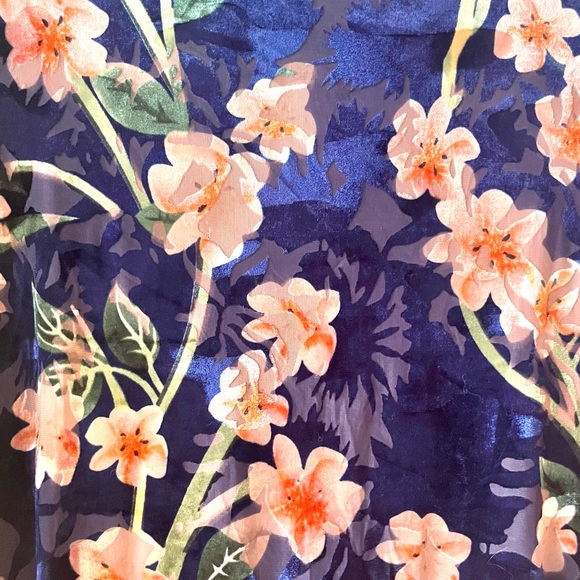 🆕 Zara • blue & pink floral print velvet short sleeve blouse top - Picture 7 of 16